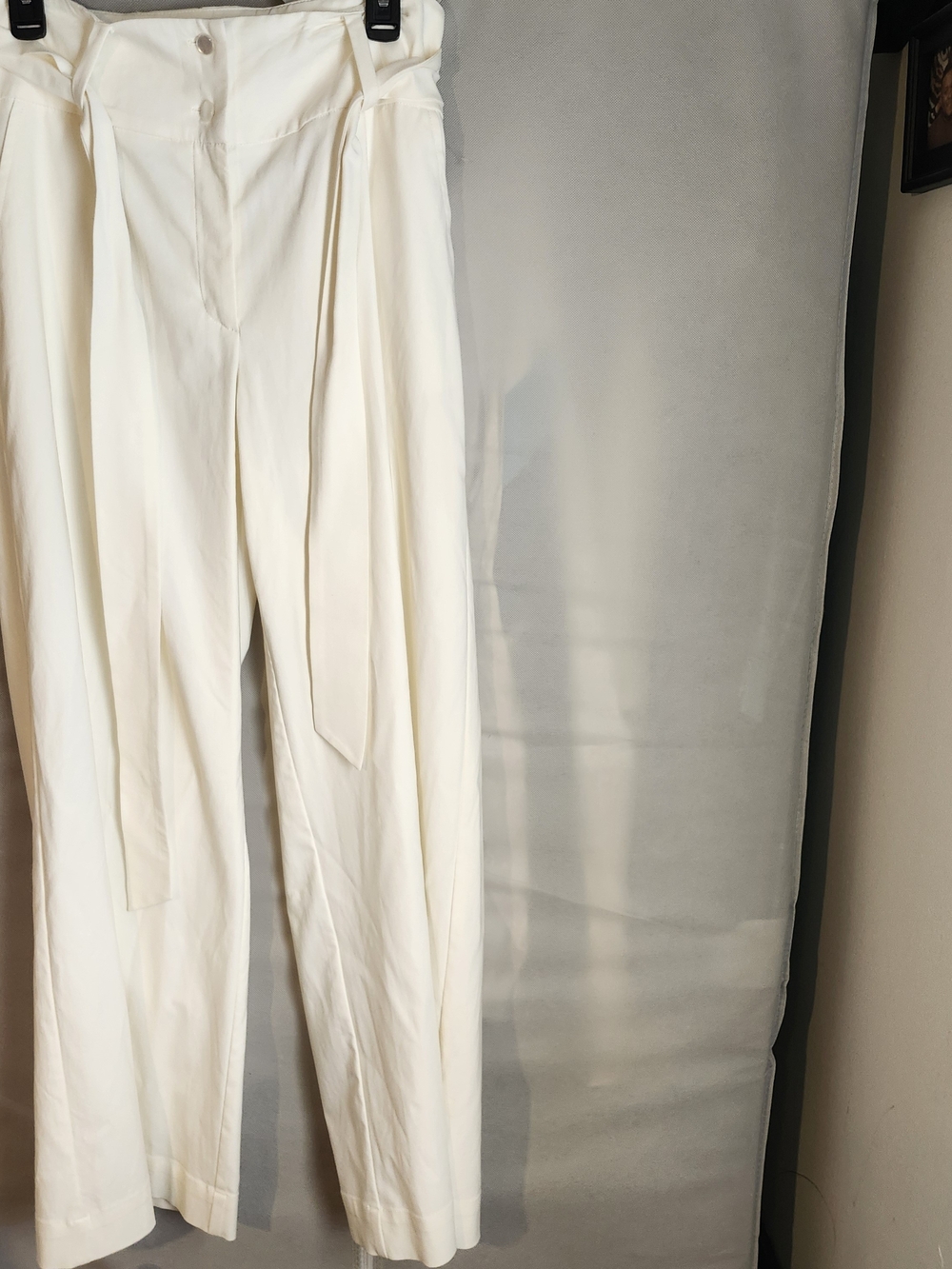 New York & Company Cream Wide-Leg Paperbag Pants with Tie